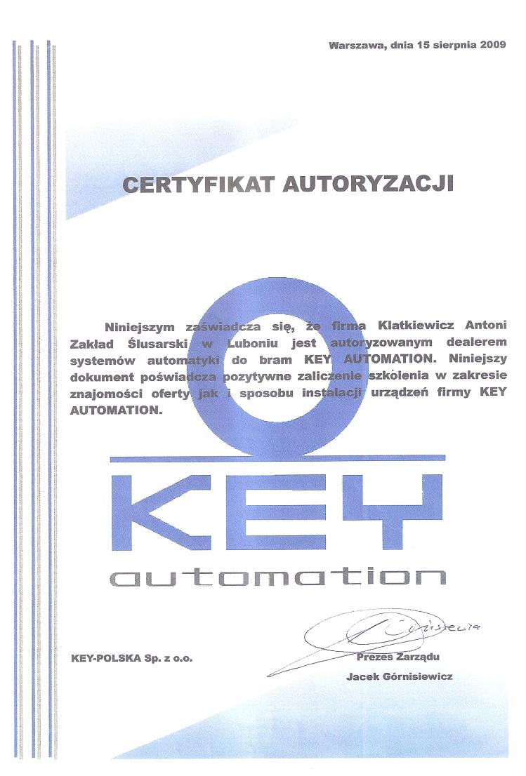 certyfikat KEY -a