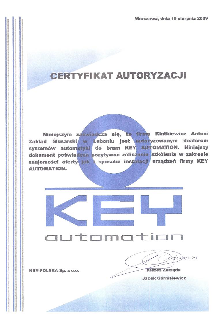 certyfikat KEY -a
