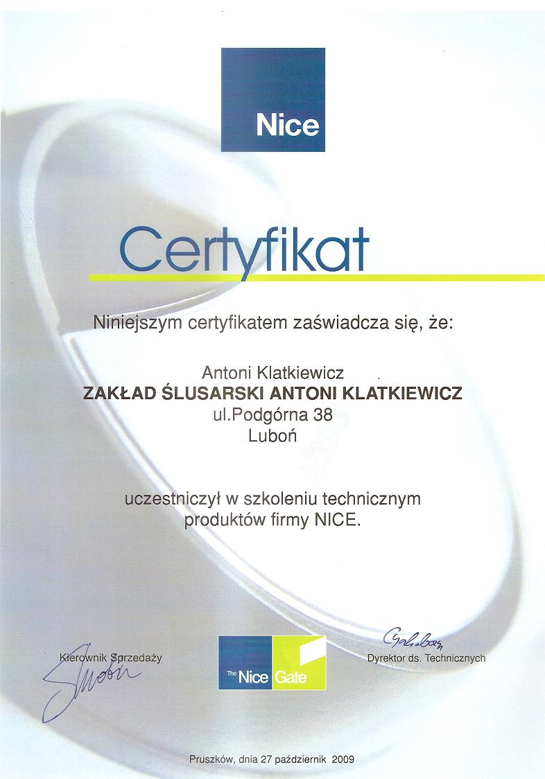 certyfikat NICE - a